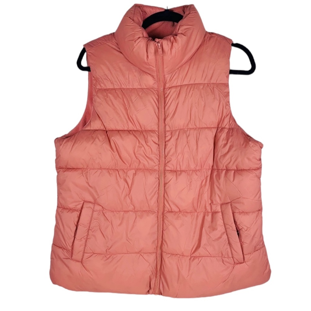 Old navy puffer vest pink winter fall casual full zip fleece lined small new